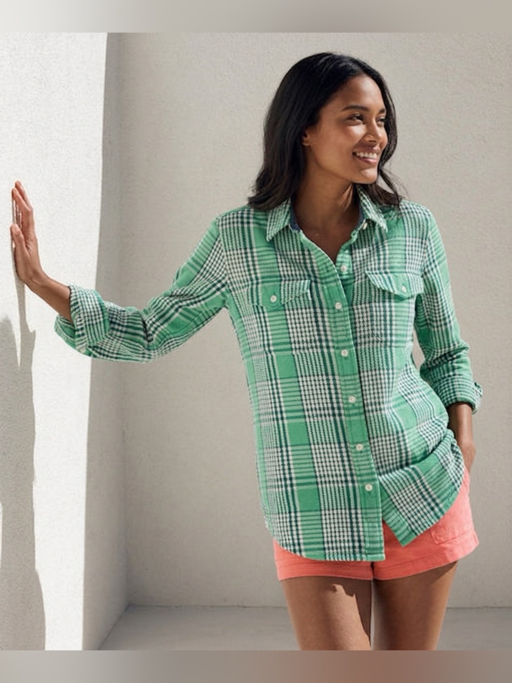 Outerknown Sea Green Plaid Blanket Shirt XS/S Cozy Organic Flannel Shacket NWT